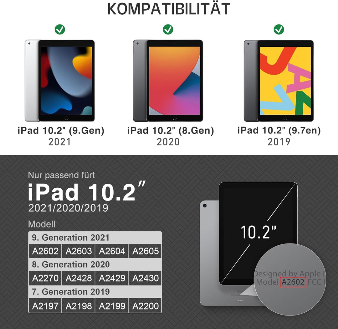 KingBlanc Hülle für iPad 9. / 8. / 7. Generation (2021/2020/2019) mit Stifthalter, Auto Schlaf/Wach