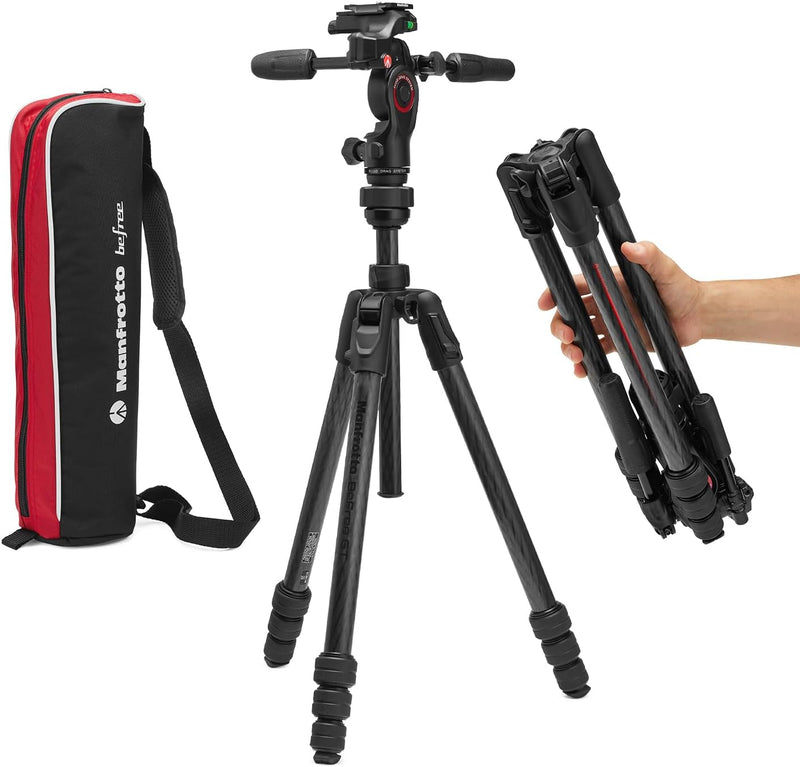 Manfrotto Befree GT PRO 3-Way, Professional Travel Tripod Kit, 3-Way Fluid Head, Levelling Column, P