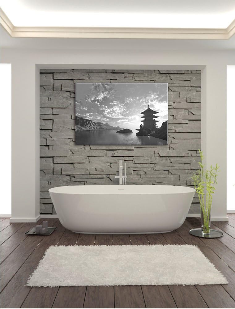 Pixxprint Tempel in grossem Tal B&W / 100x70cm Leinwandbild bespannt auf Holzrahmen/Wandbild Kunstdr