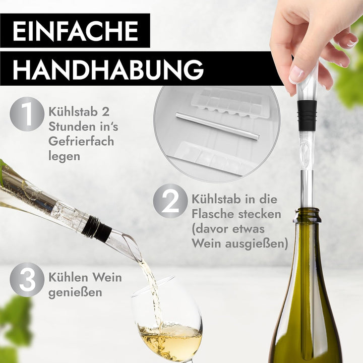 DEBARON® Premium Weinkühlstab mit Ausgiesser I Weinkühler Stab mit Extra Kühleffekt aufgrund SPT Tec