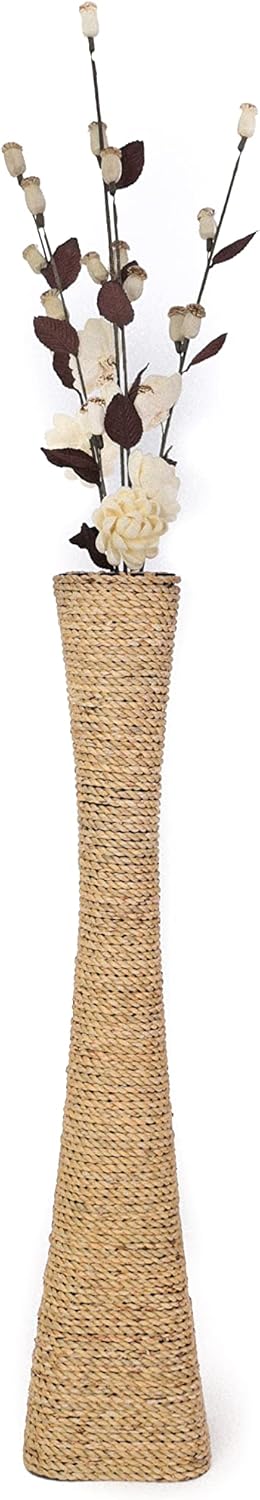 Leewadee Bodenvase für Dekozweige hohe Standvase Design Holzvase, Wasserhyazinthe, 90 cm, Natur 90 c