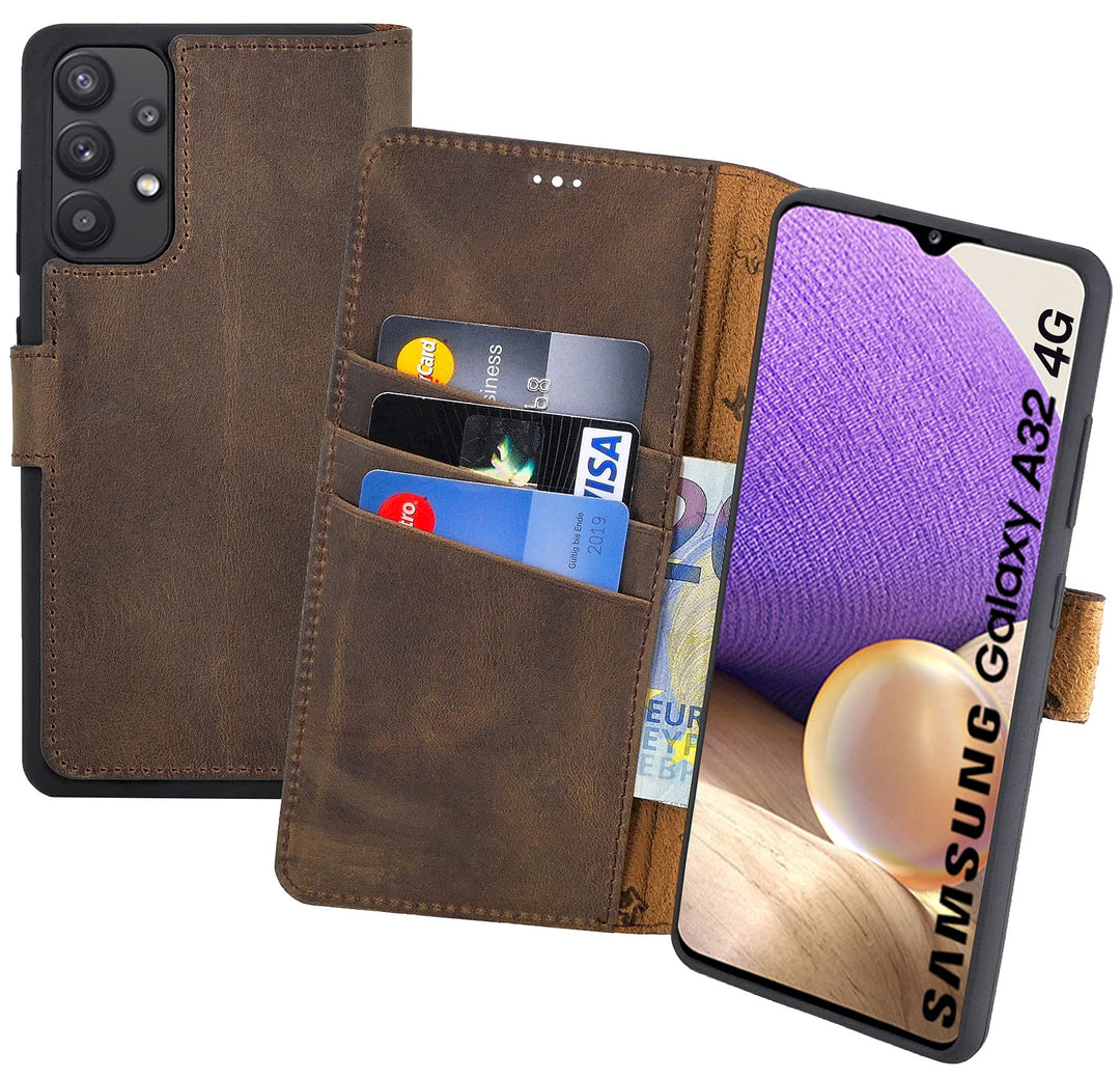 Suncase Book-Style Hülle kompatibel mit Samsung Galaxy A32 4G (Nicht für A32 5G) Leder Tasche (Slim-