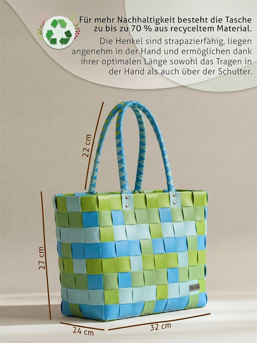 normani Einkaufstasche geflochten mit Henkeln - Tragetasche extra robust Farbe Classic/Spring Classi