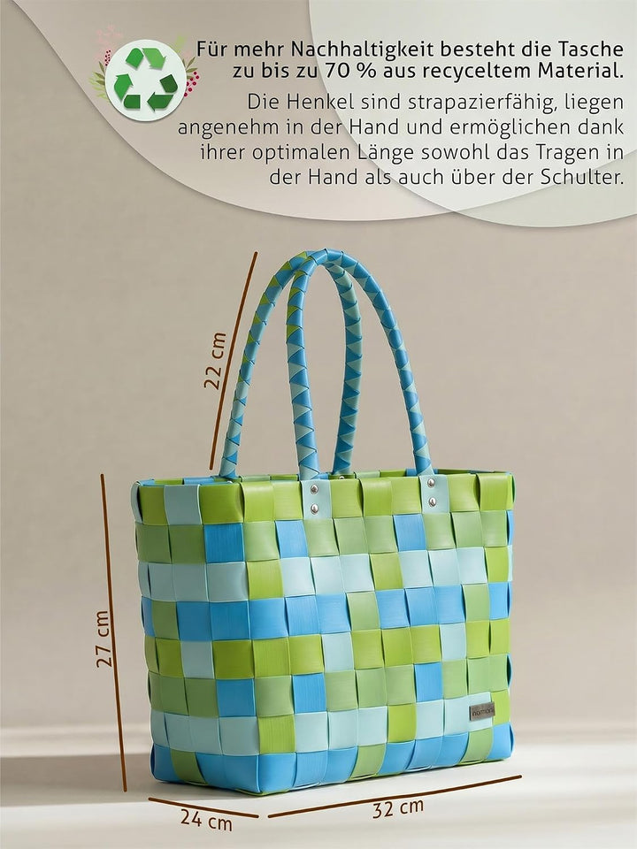 normani Einkaufstasche geflochten mit Henkeln - Tragetasche extra robust Farbe Classic/Spring Classi
