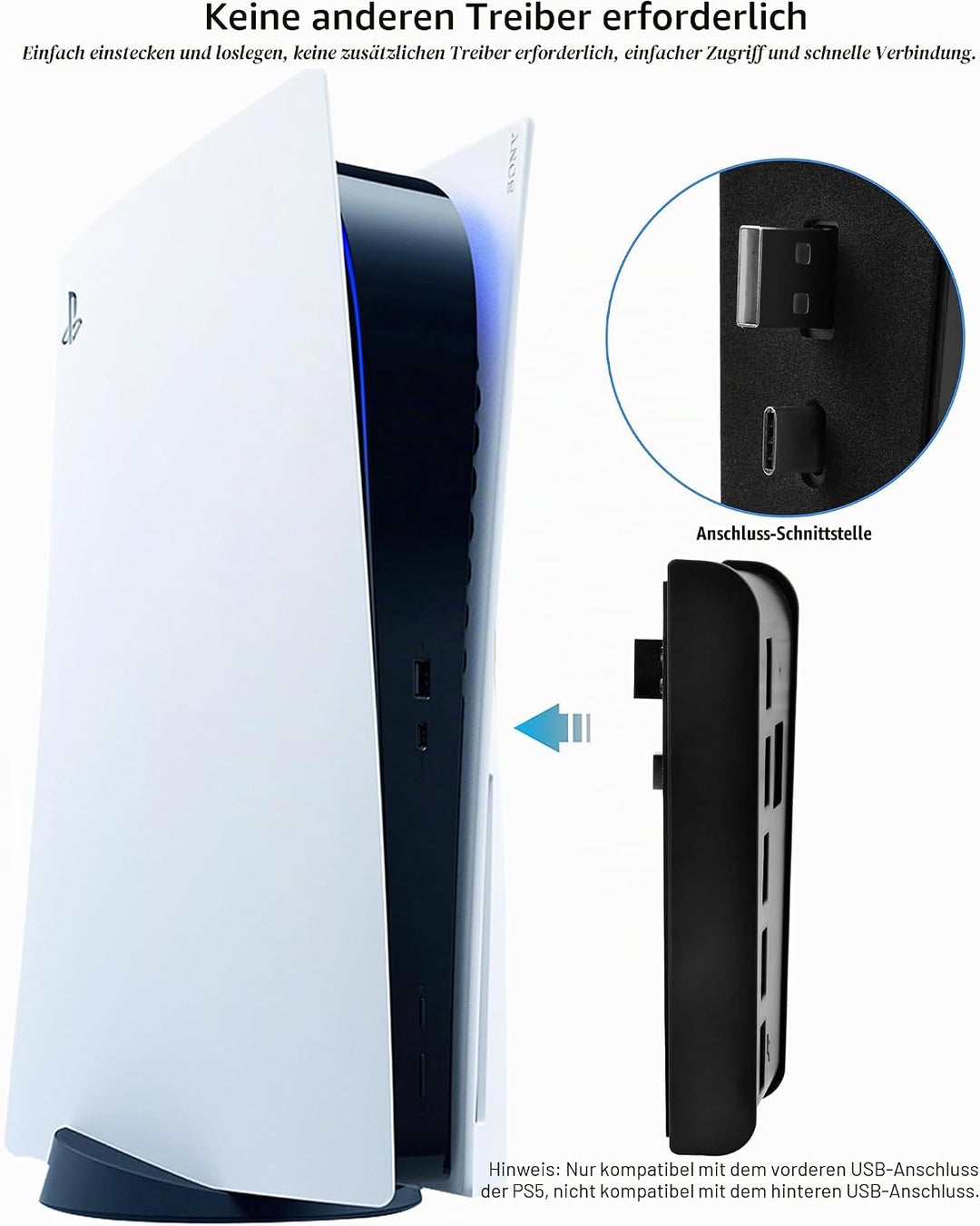 5-Port USB Hub für PS5 Konsole, Arvin USB 3.1 Schnelle Geschwindigkeit Laden Ladeadapter mit 4 USB-2