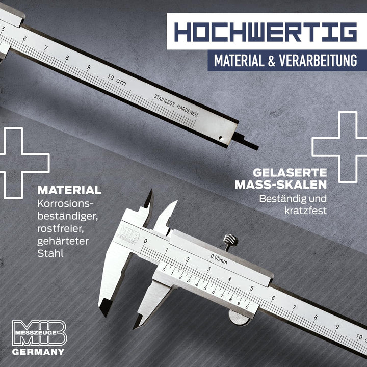 MIB Klein-Messschieber mit Feststellschraube DIN 862 70mm | Schieblehre rostfreier Stahl | Analog Me