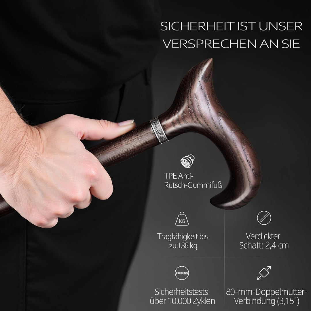 Handgefertigter Gehstock Holz Damen und Herren, mit 226 kg Belastbarkeit Gehstöcke Für Senioren,Ergo