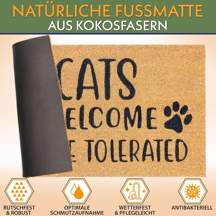 BRUBAKER Fussmatte für Aussen und Innen - Cats Welcome People Tolerated - 45 x 75 cm Katzen Schmutzf