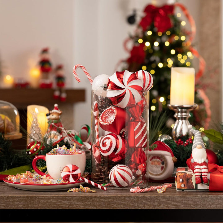 Valery Madelyn Weihnachtsschmuck-Set, 108 ct Zuckerstange, rot und weiss, bruchsicher, Weihnachtsbau