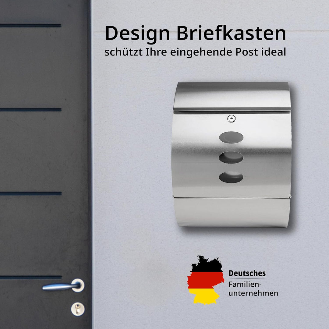 Grafner Design Edelstahl Briefkasten mit Zeitungsfach, abschliessbar – 2 Schlüssel inkl., 3 Sichtfen