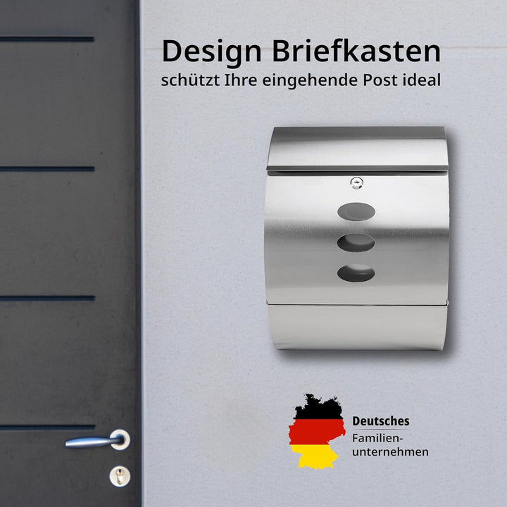 Grafner Design Edelstahl Briefkasten mit Zeitungsfach, abschliessbar – 2 Schlüssel inkl., 3 Sichtfen