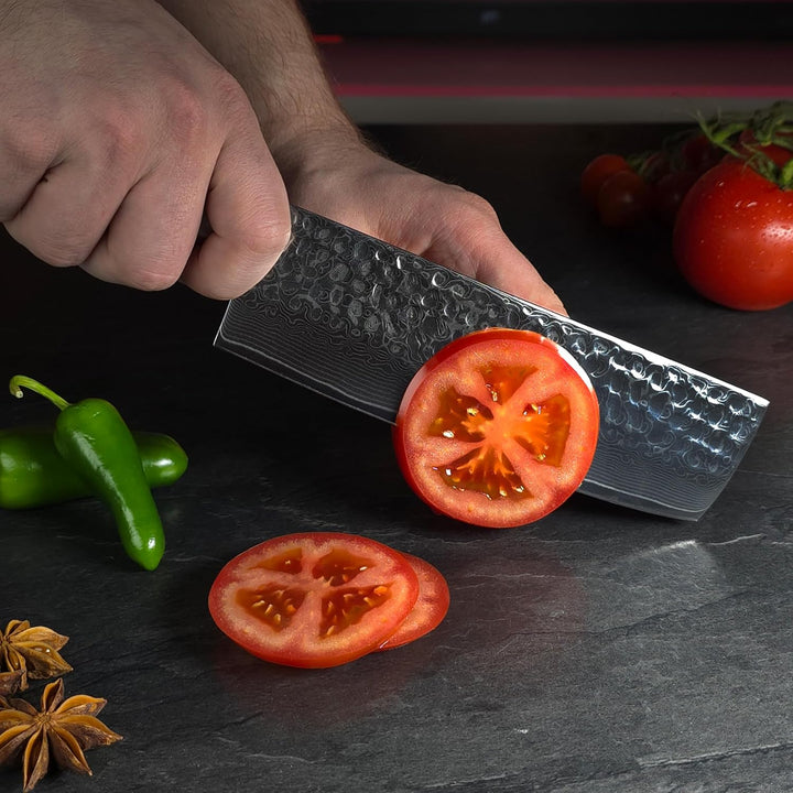 SATOMI® Nakiri Messer mit 18 cm Klinge gefertigt aus 67 Lagen Damaststahl traditionell Japanischer S