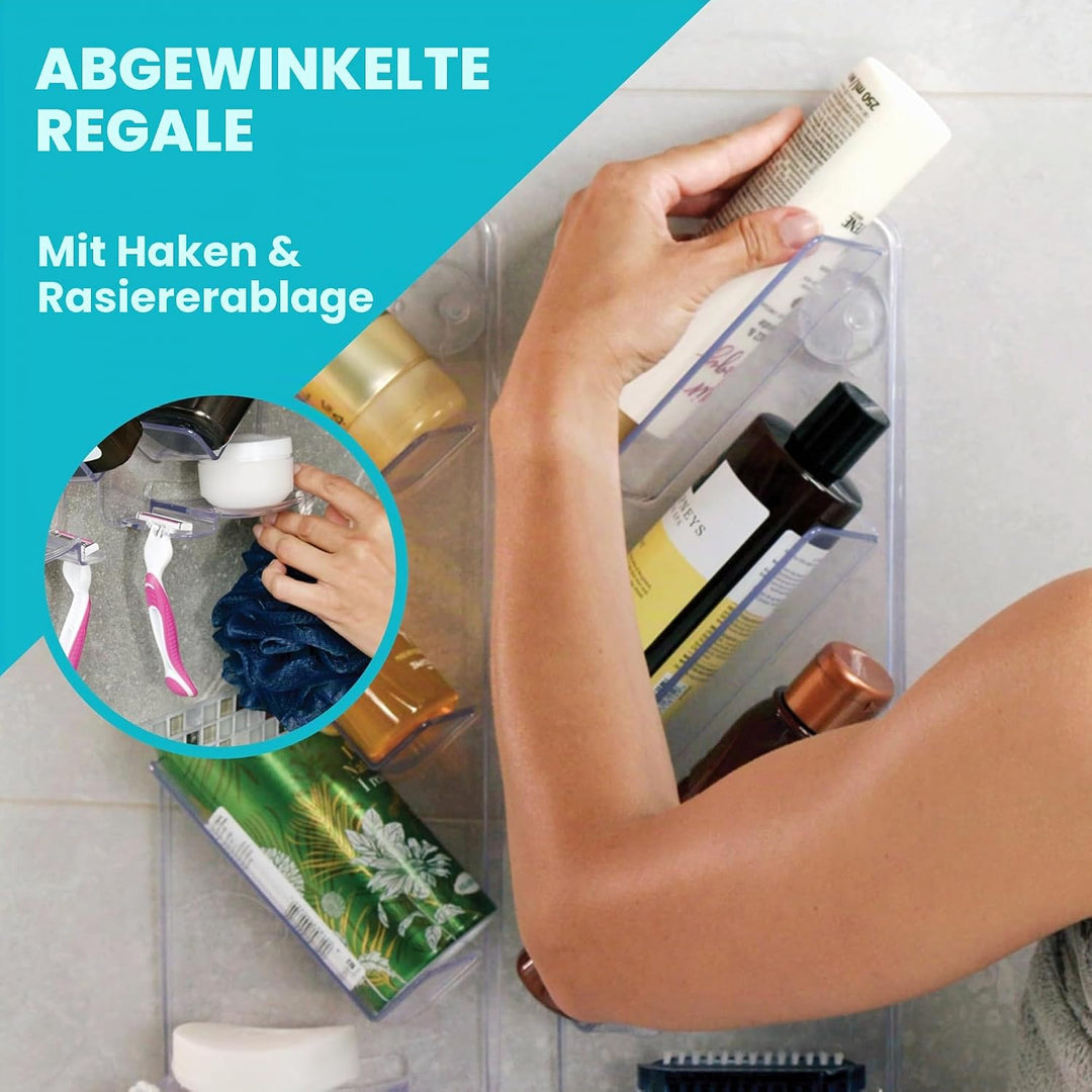 ShowerGem Acryl-Duschablage | 2er-Pack | Keine Saugnäpfe | Wandmontage mit ShowerGem-Kleber | Abnehm