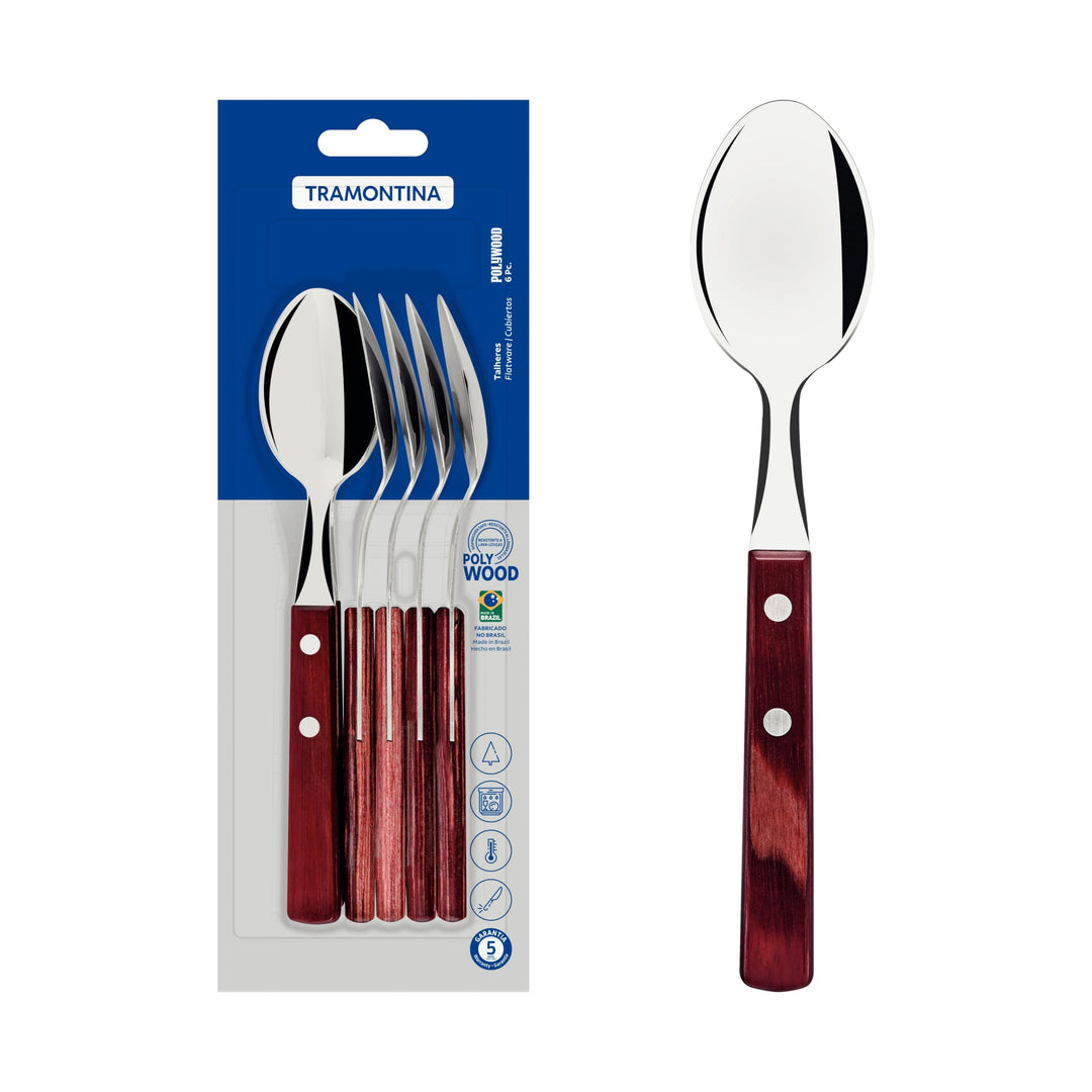 Tramontina LANDHAUS Taffellöffel Set, 6 Stück, Edelstahl, Echtholzgriff FSC
