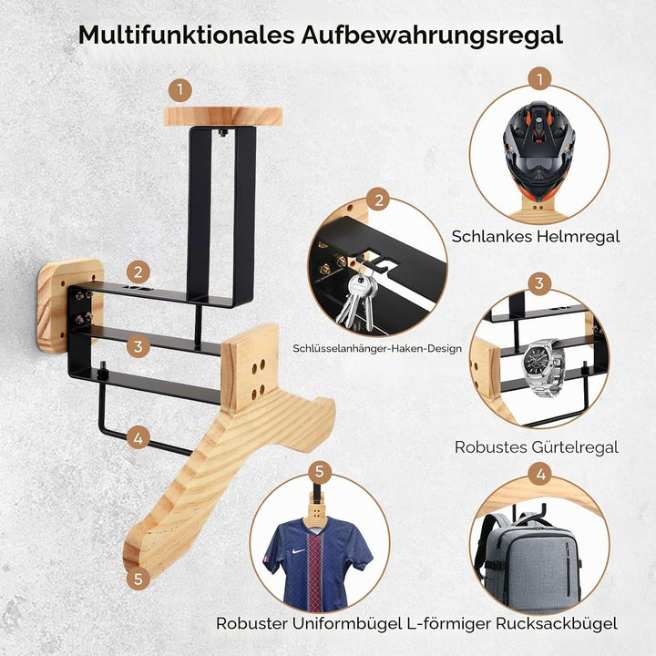 Helmhalterung für Motorradhelme Massivholz und robuster Stahl Wand Motorrad Zubehör Motorradhelm Hal