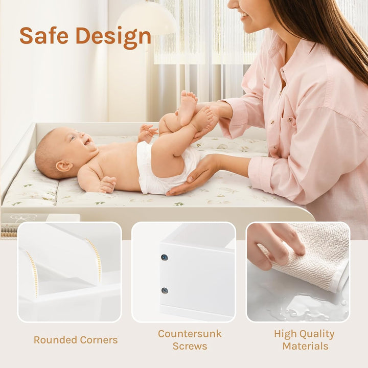 WOLTU Wickelaufsatz, Wickeltischaufsatz 80x10.5x78.5 cm, für Wickelkommode (Tiefe:46,5-50 cm), mit M