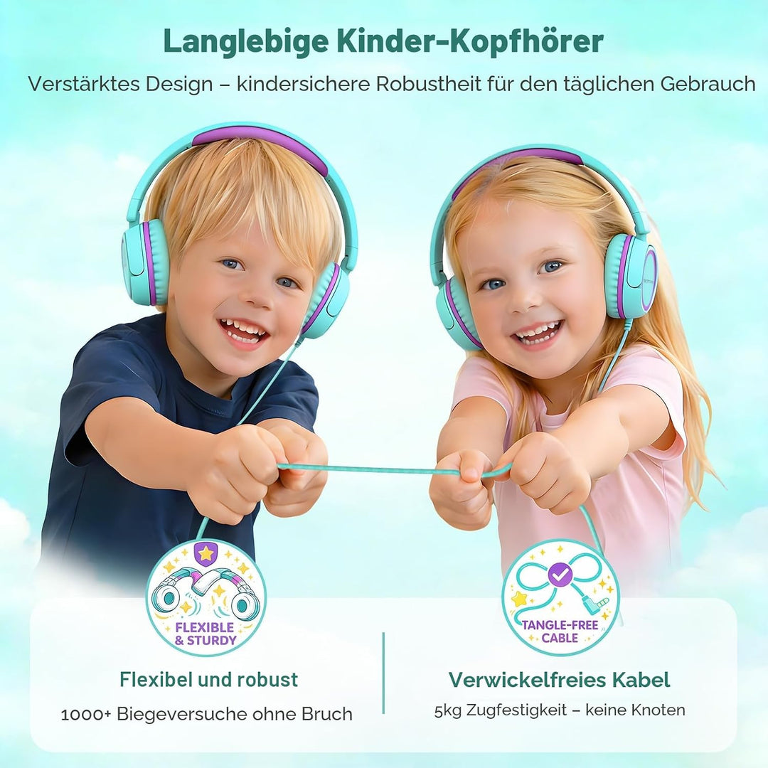 Kinder kopfhörer, Kopfhörer für Kinder mit Kabel, faltbar, Stereo Sound, Sichere Lautstärkebegrenzun