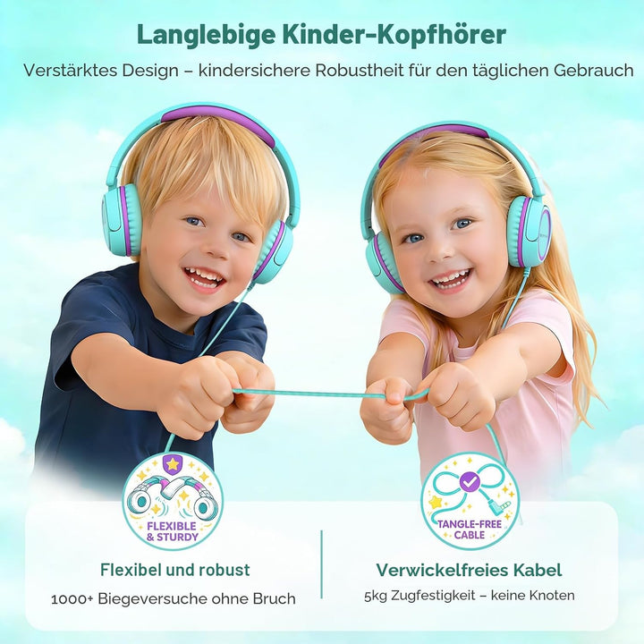 Kinder kopfhörer, Kopfhörer für Kinder mit Kabel, faltbar, Stereo Sound, Sichere Lautstärkebegrenzun
