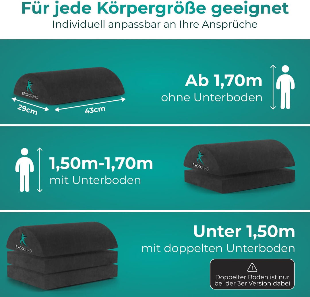 ERGOSUND Fussstütze Schreibtisch [mit verbesserter Flausch-Fusstasche] Höhenverstellbare Fussbank [r