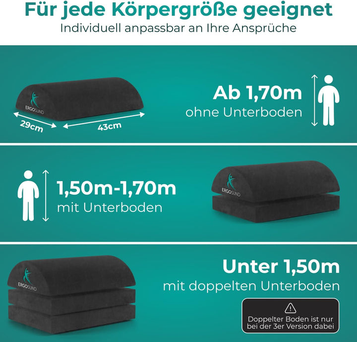 ERGOSUND Fussstütze Schreibtisch [mit verbesserter Flausch-Fusstasche] Höhenverstellbare Fussbank [r