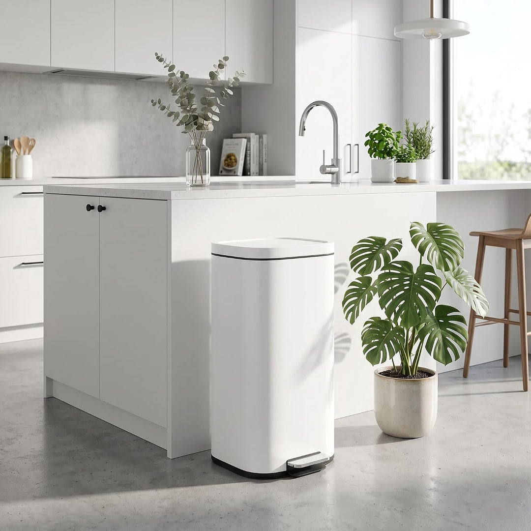 HOMCOM 30L Küchenmülleimer mit Deckel Pedaleimer Weiss, Weiss
