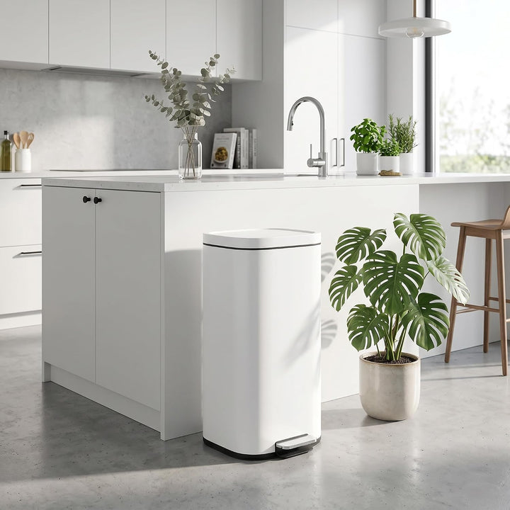 HOMCOM 30L Küchenmülleimer mit Deckel Pedaleimer Weiss, Weiss