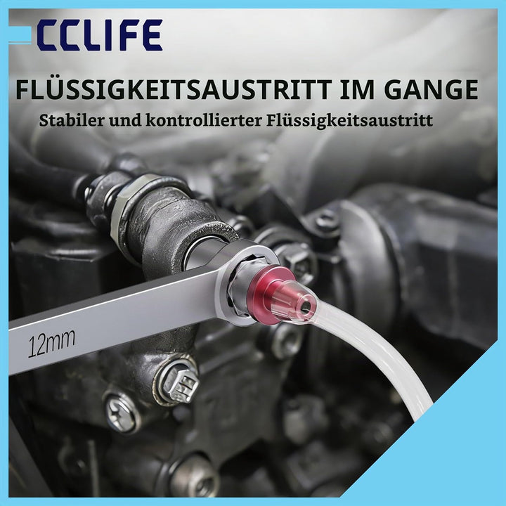 CCLIFE 7tlg Bremsenentlüftungsschlüssel Set, 7–12 mm, 12-Kant Stecknuss, mit 1,2 m Silikonschlauch &amp;