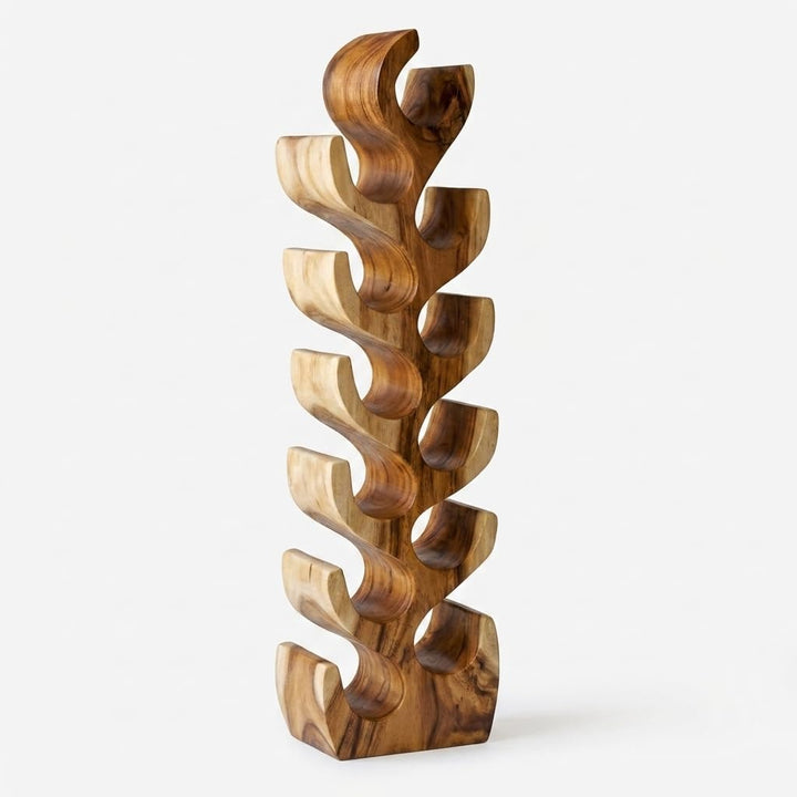 Kinaree XL Suar Weinregal für 12 Flaschen – Handgefertigtes Holzregal aus Massivholz – Dekoratives F