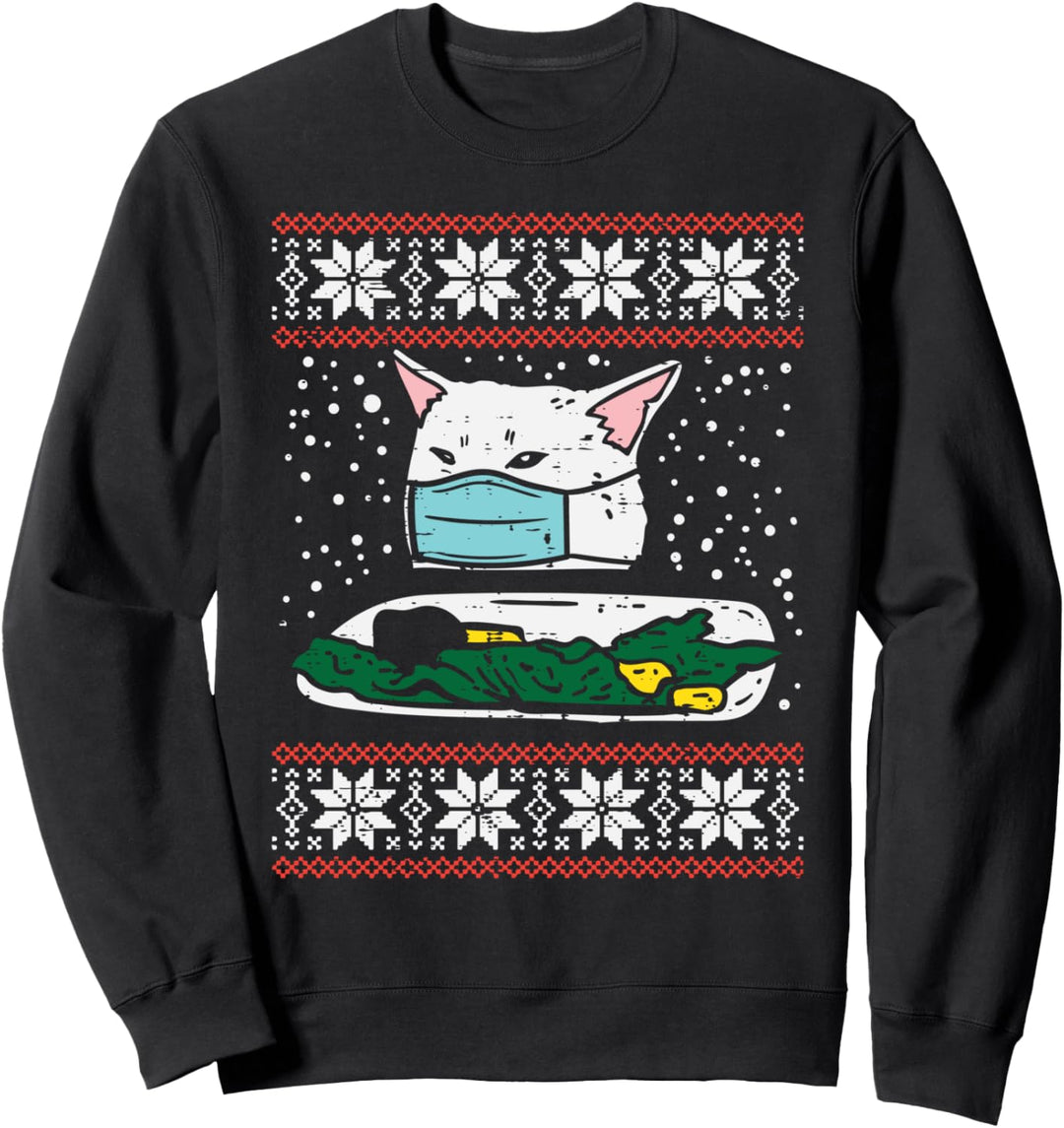 Confused Cat Face Mask Meme Ugly Christmas Quarantine Gift Sweatshirt