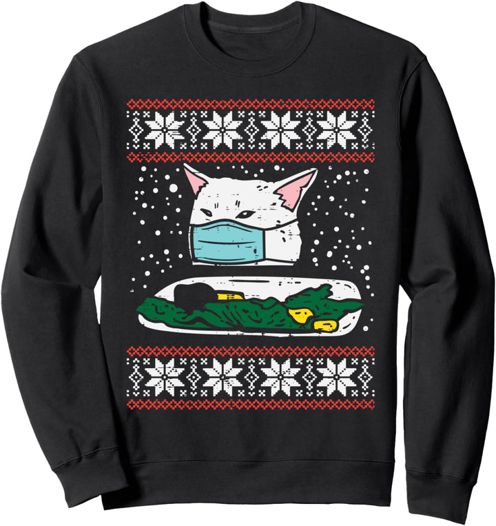 Confused Cat Face Mask Meme Ugly Christmas Quarantine Gift Sweatshirt