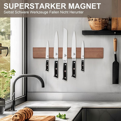 ENOKING Magnetleiste Messer Selbstklebend, 40 cm Messer Magnetleiste aus Akazienholz, Messerhalter M