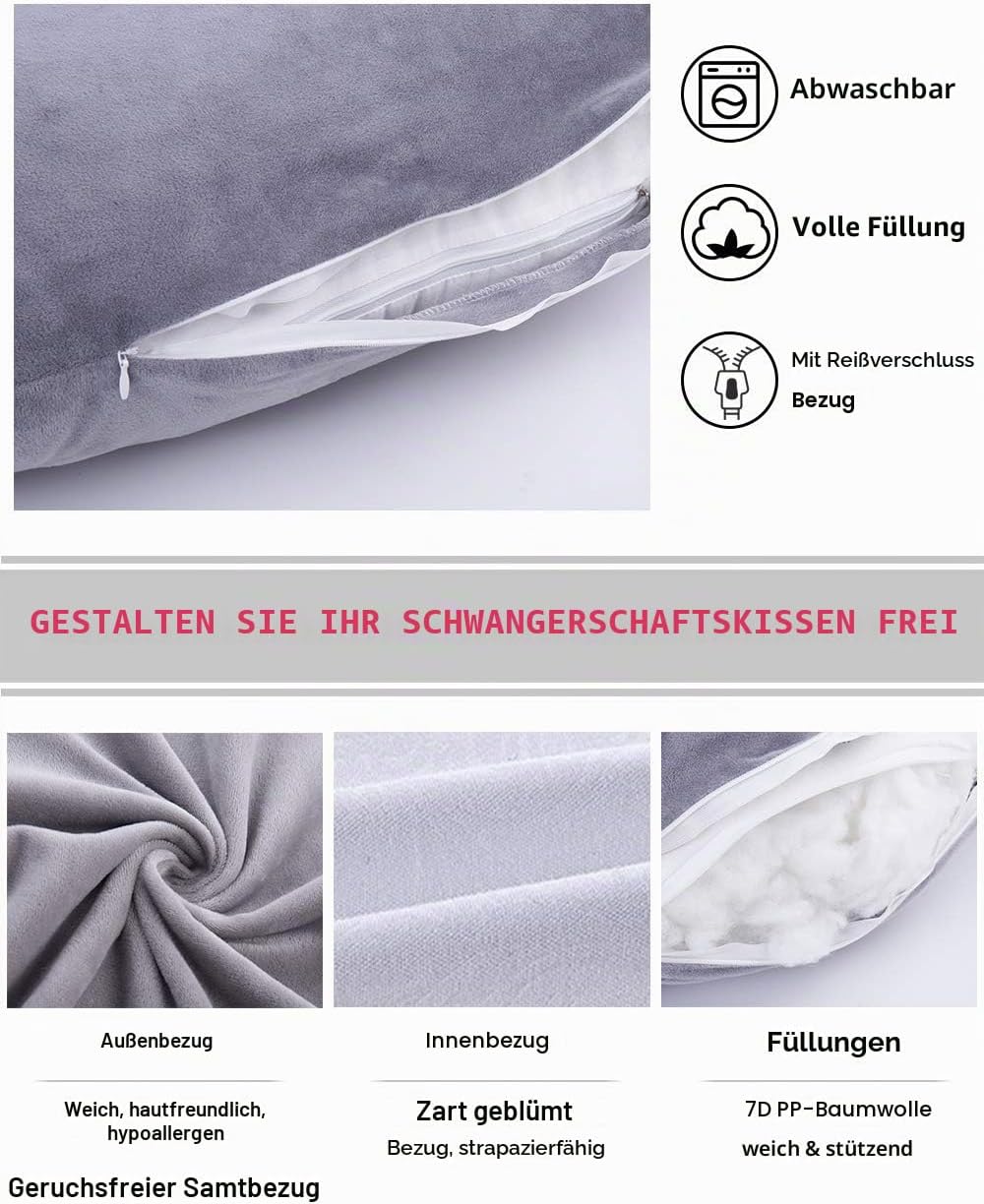 AS AWESLING 153 cm Ganzkörperkissen | Stillkissen, Schwangerschaftskissen, extra grosses U-förmiges