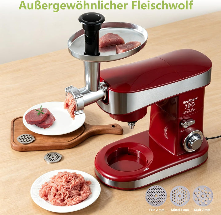 Küchenmaschine, 6 L Knetmaschine 1200W, 6 Geschwindigkeits Küchenmaschine, Teigmaschine mit Rührhake