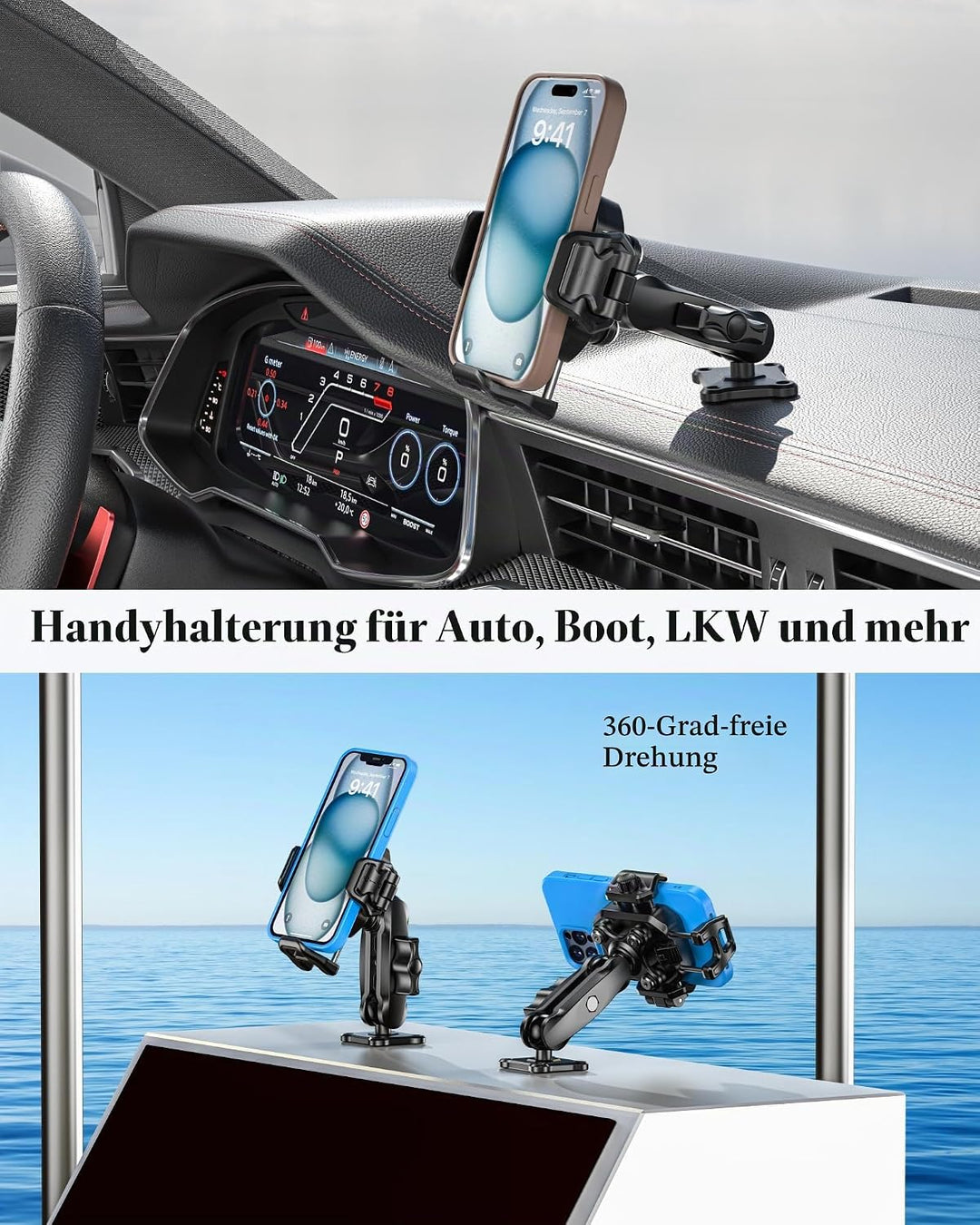 BRCOVAN Handyhalterung mit Vibrationsdämpfer [1s Lock] mit Quadratischer Aluminiumbasis und mittella