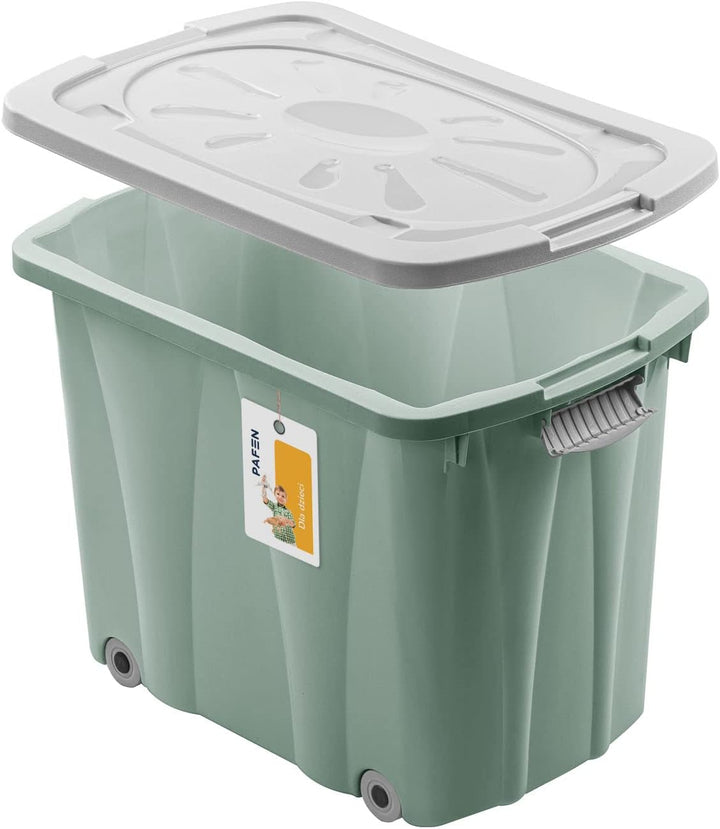 PAFEN Piraten Spielzeugkiste 62l mit Rollen - Schatzkiste 58 x 42 x 37,5cm - Spielzeugbehälter mit D