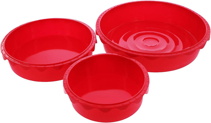 Coolinato 3er Set Silikon Backformen rund 16 cm 20 cm und 26 cm, Rot, Silikonformen zum Backen von K