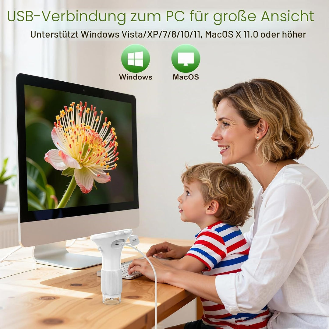 GlobalCrown Mikroskop für Kinder,Hand Mikroskop Digital 2.0 Zoll Bildschirm 200x Taschenmikroskop,PC