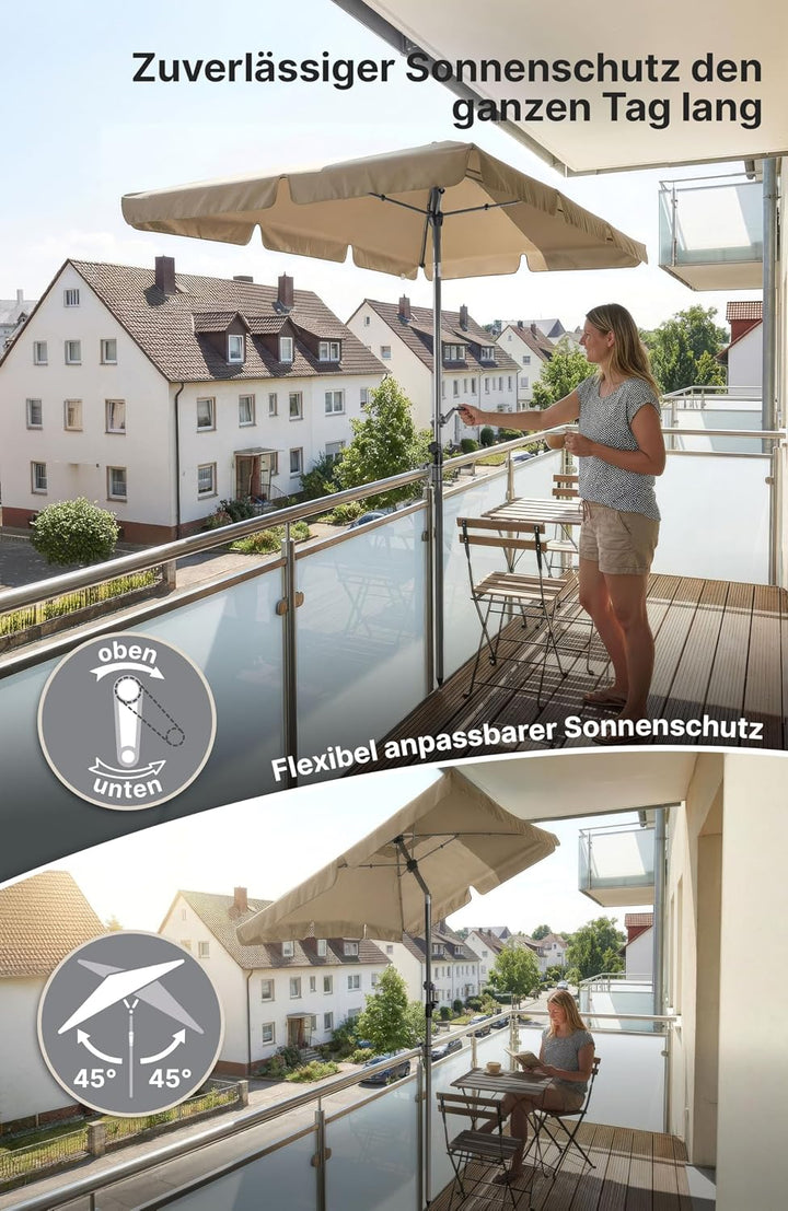 4smile Sonnenschirm Balkon mit Kurbel 200 × 125 cm, Taupe | Sonnenschirm rechteckig, Sonnenschutz Ba