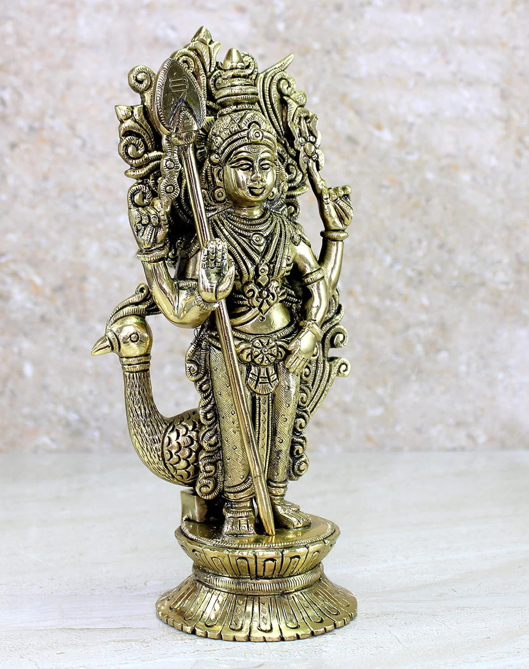eSplanade Skulptur Lord Karthikeya Karthik Subramanya Murugan Murti Idol aus Messing, Höhe 24,8 cm