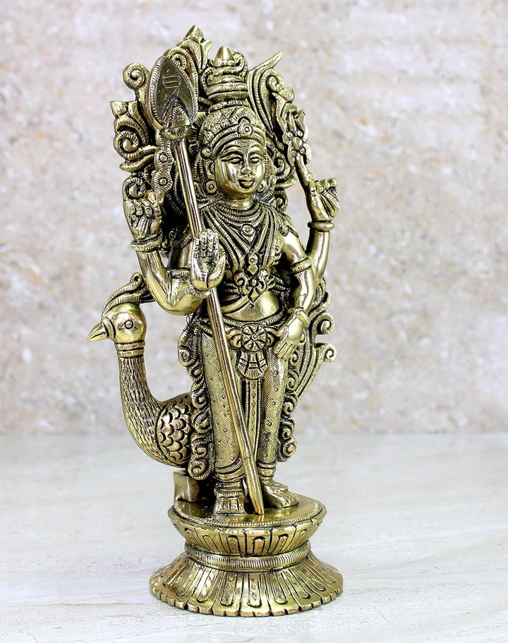 eSplanade Skulptur Lord Karthikeya Karthik Subramanya Murugan Murti Idol aus Messing, Höhe 24,8 cm