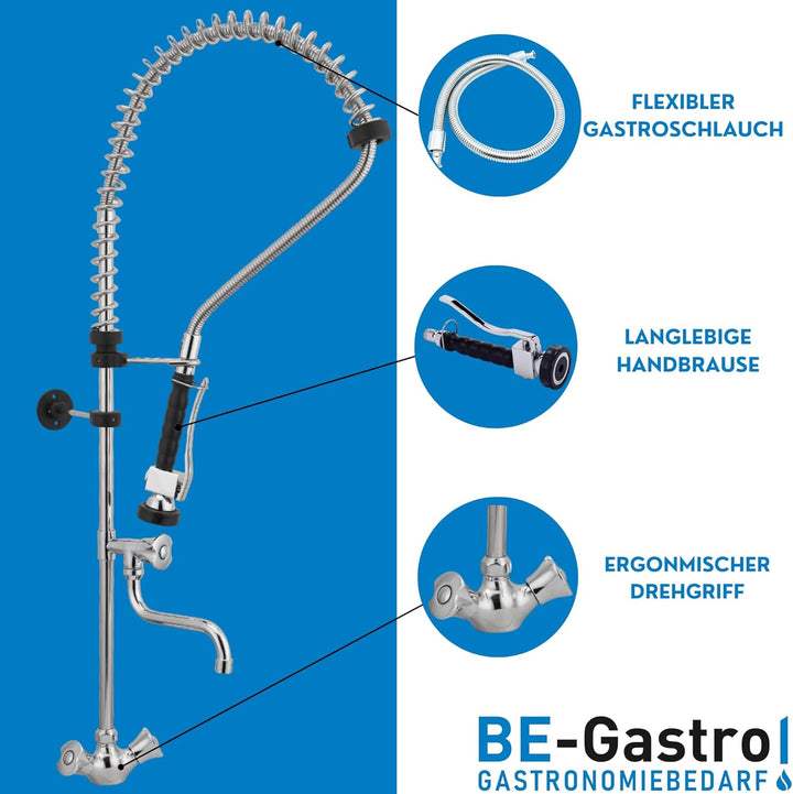 BE-GASTRO I Profi Gastro Geschirrbrause Einloch "Premium" Drehgriff inkl. Wasserhahn, Mischbatterie
