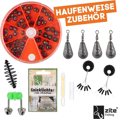 Zite Fishing Angelkoffer mit Zubehör Angelset | Grundausstattung mit Posen, Blei-Gewichten, Haken, F