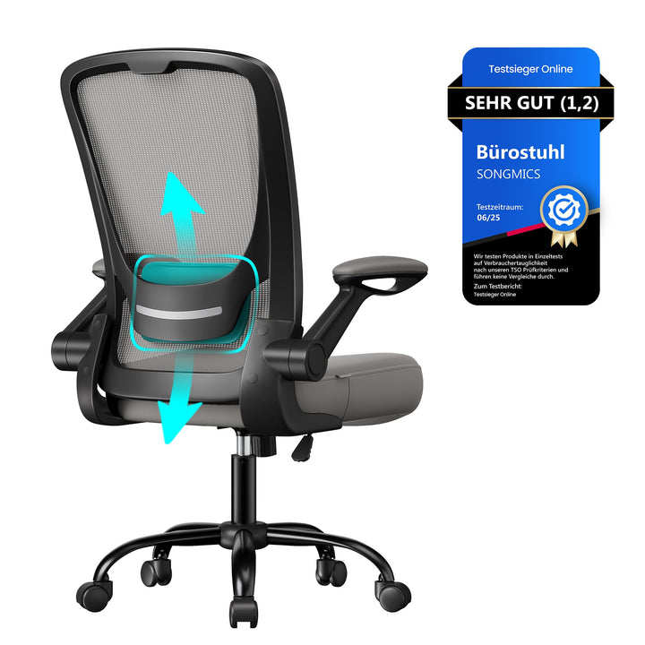 SONGMICS Bürostuhl ergonomisch, Drehstuhl mit Mesh, Lendenstütze, Wippfunktion, 53 cm grosse Sitzflä