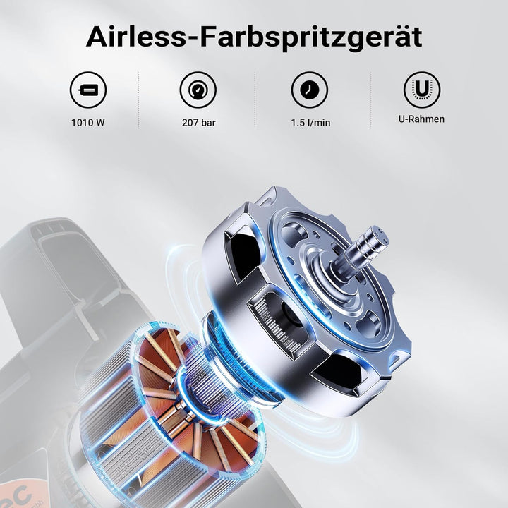 Wiltec Hochdruck Farbsprühsystem 1010 W, 207 bar, 1,5 l/min, Farbspritzgerät mit Düse und Verlängeru