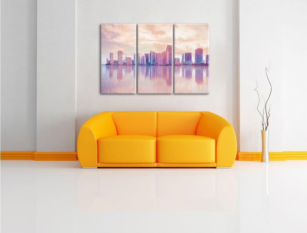 Pixxprint Miami Florida Skyline als Leinwandbild/Grösse: 3 Teilig (120x80 cm) cm/Wandbild/Kunstdruck