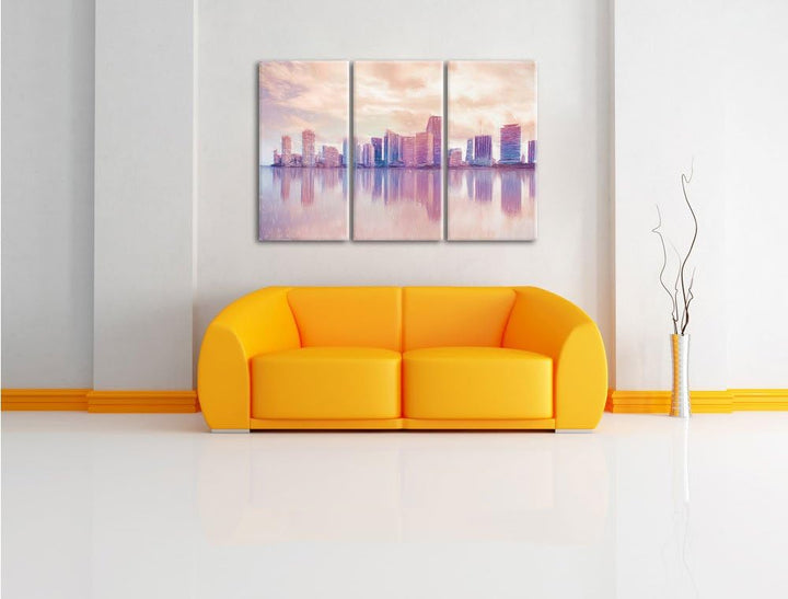 Pixxprint Miami Florida Skyline als Leinwandbild/Grösse: 3 Teilig (120x80 cm) cm/Wandbild/Kunstdruck