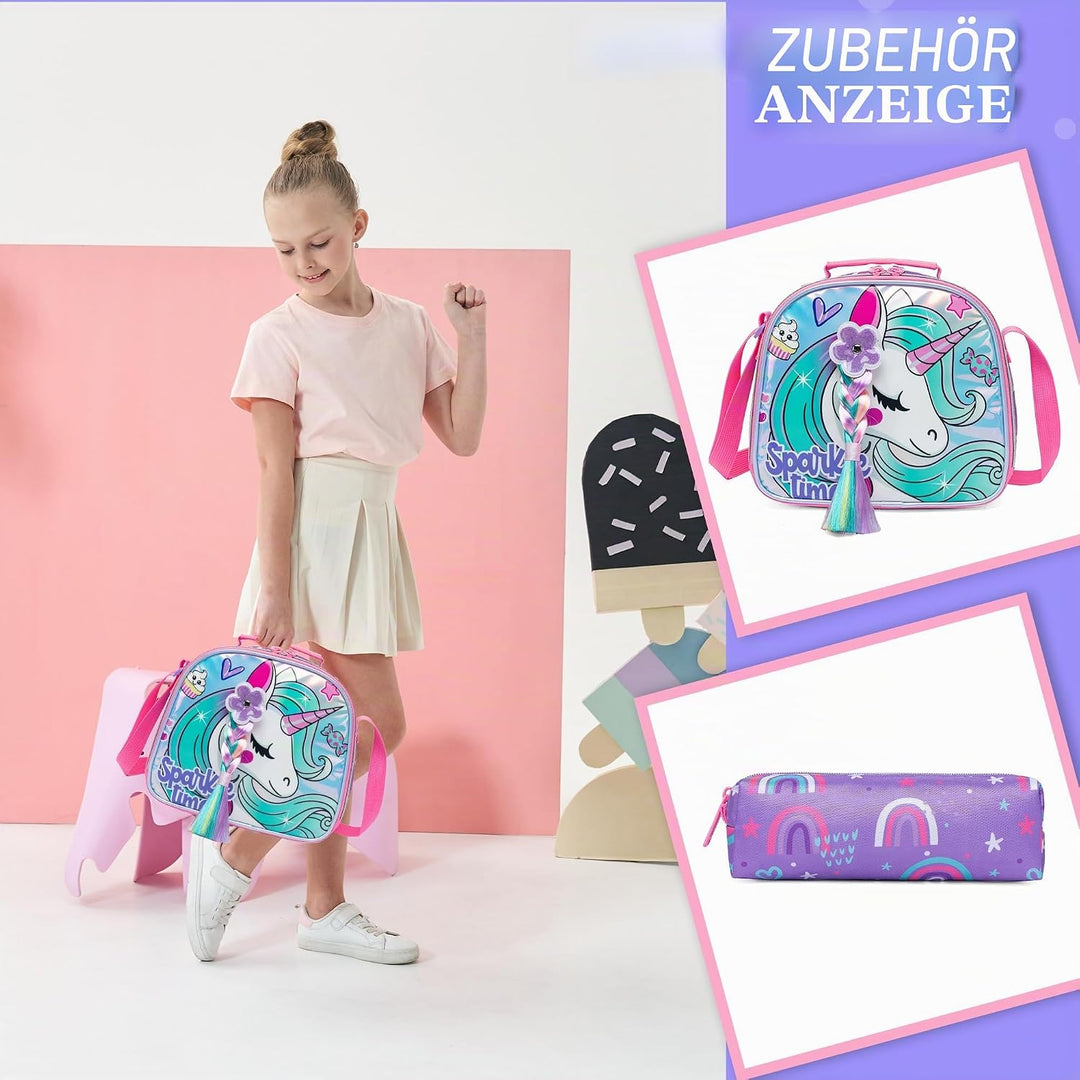 HTgroce Trolley Rucksack Mit Rollen, Federmäppchen, Lunch Tasche 3 in 1 Leicht Rolling Schulranzen f
