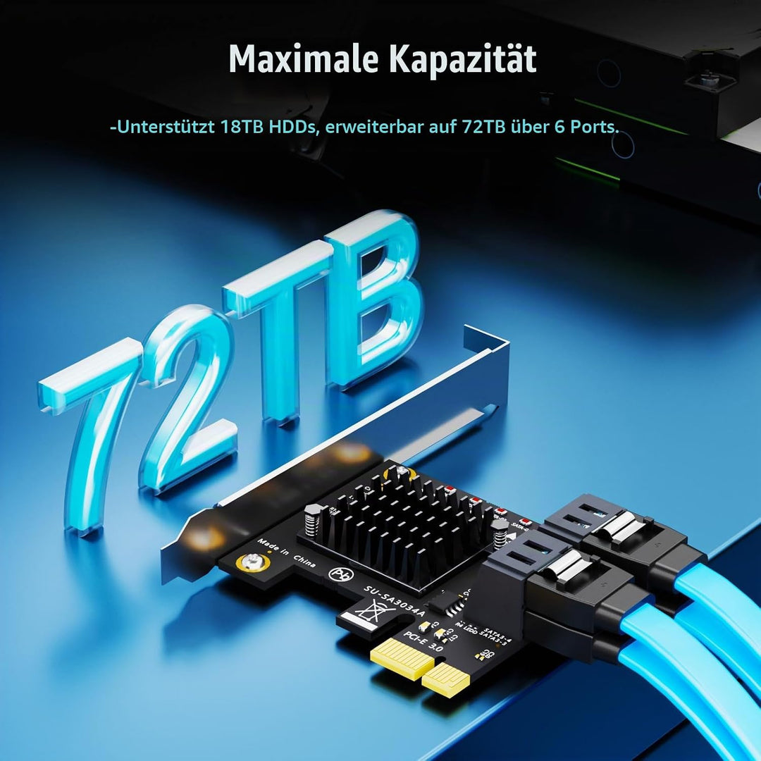 glotrends PCIe SATA Adapter Karte mit 4 Port SATA III 6Gbps (inklusive SATA Kabel und 15PIN SATA Spl
