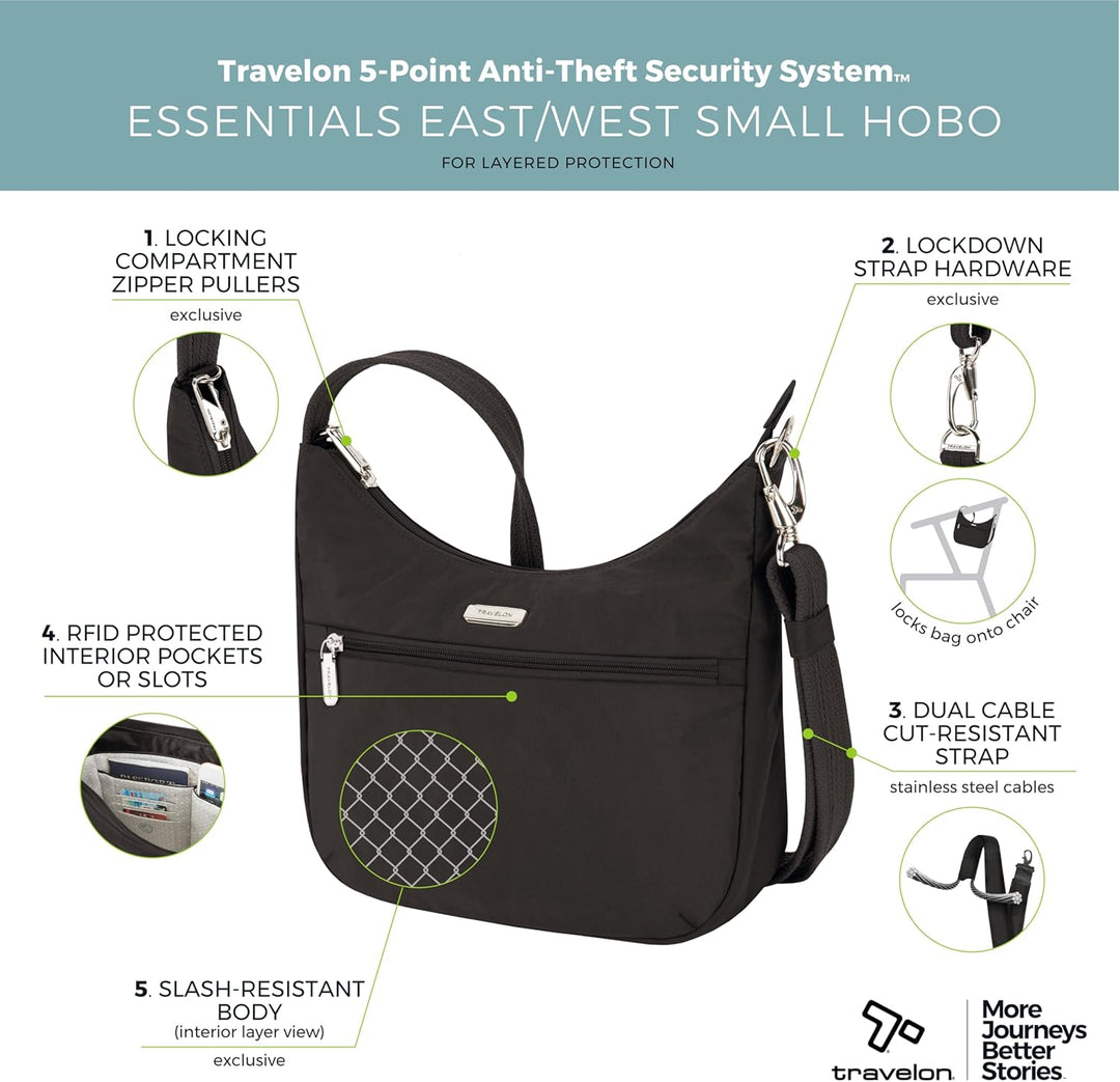 Travelon Unisex Essentials Anti-Diebstahl aufgesetzte Tasche Crossbody-Tasche Patch Crossbody Schwar