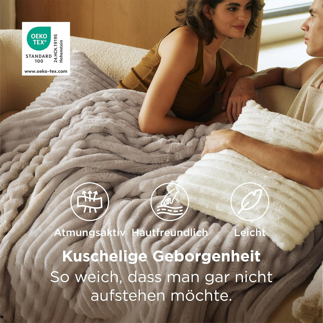 BEDSURE Kuscheldecke für Zimmer Deko - Wolldecke & Fleecedecke, Sofadecke, Weiche Warme Grobe Kordde